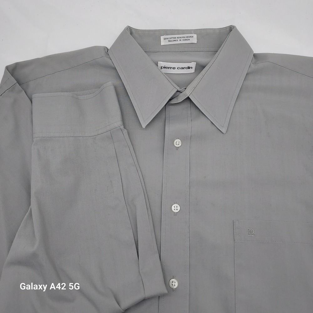Pierre Cardin Men Gray Long Sleeve Button Down Dress Shirt 18 34/35 Cotton Blend